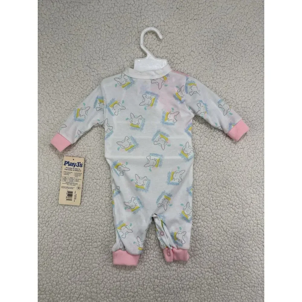 Vtg NOS NWT Playskool Baby PlayJ’s One Piece Pajamas Newborn 90s‎ Bunny Rabbit